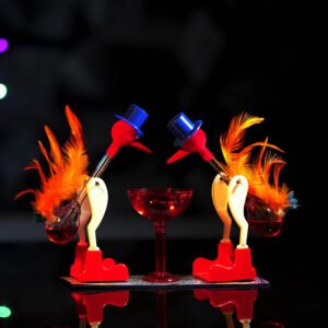 MANGO PIE Rangoli Drinking Bird Orange Blue — drinking bird (crystal bird) science toy by Mango Pie