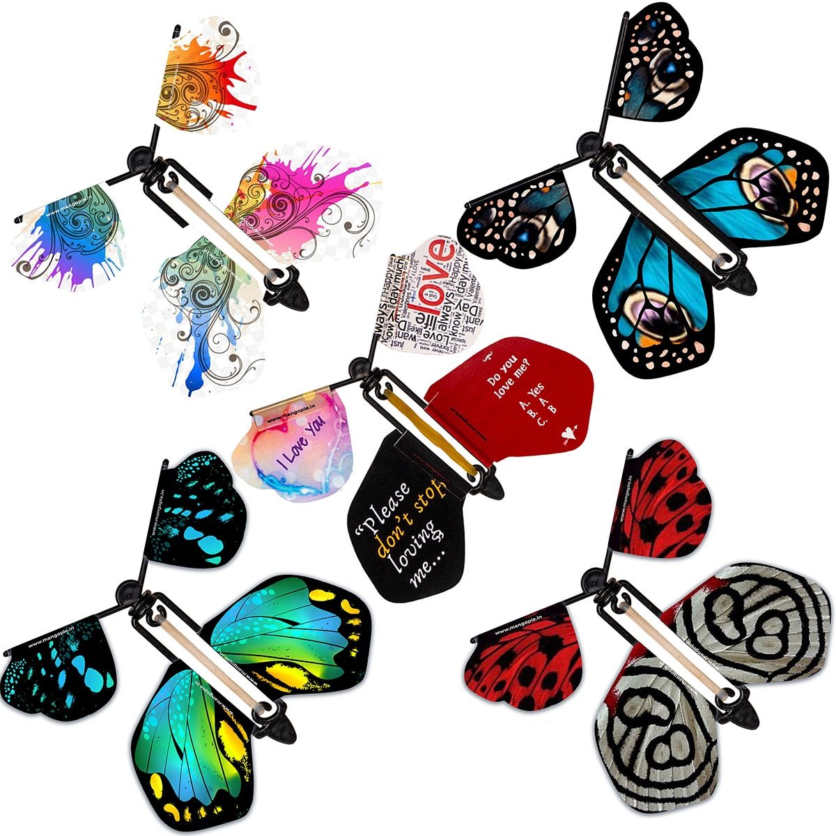 Wind Up Butterfly Toy for Kids and Adults By Mango Pie pack of 5 — wind-up flying butterfly toy by Mango Pie