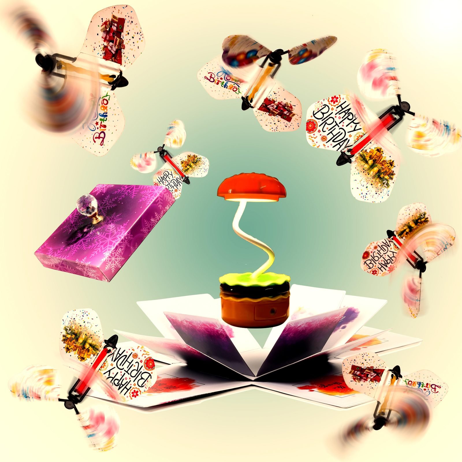 MANGO PIE Kid Exploding Flying Butterfly Purple Colour Box with 8 Pcs Butterfly, Birthday Burger Lamp