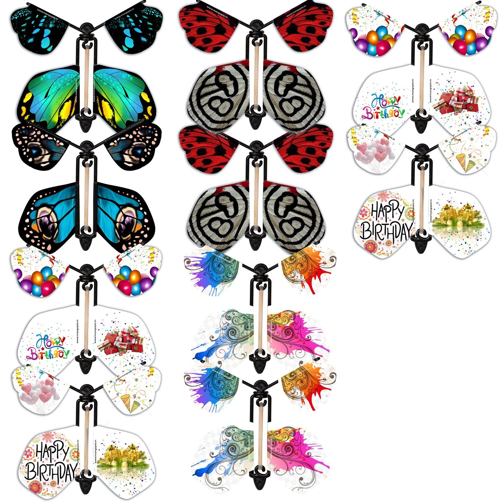 MANGO PIE Wind Up Flying Butterfly Toy, Elastic Band Powered Magic Butterfly in Bright Colours, Surprise Gift for Birthday & Wedding, Pack of 10